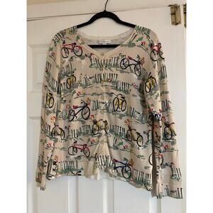 Artsy bicycle graphic long sleeve button up cardigan size large